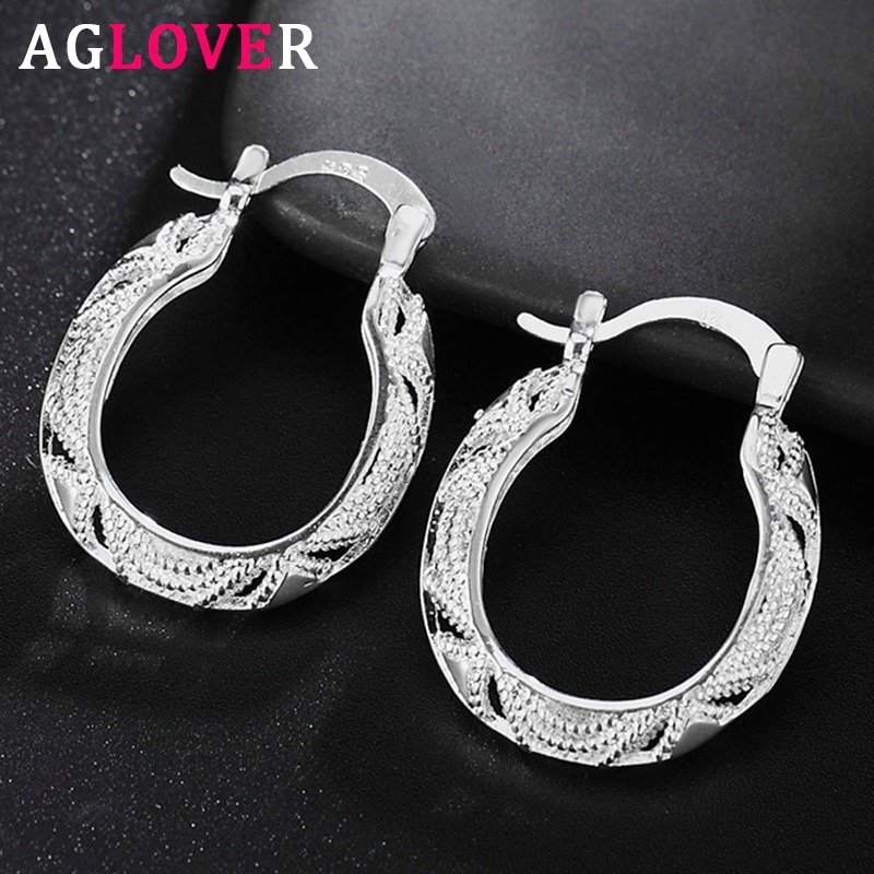 Aglover 30Mm 925 Sterling Zilver Retro Hollow Bloem Hoop Earring Voor Vrouw Mode Bruiloft Partij Sieraden