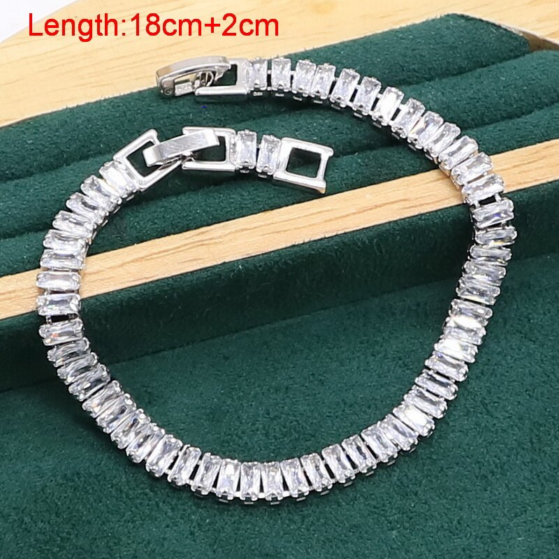 Conjunto de joias luxuosas de prata 925 com zircônia branca, bracelete para mulheres, brincos longos, colar, pingente de anel