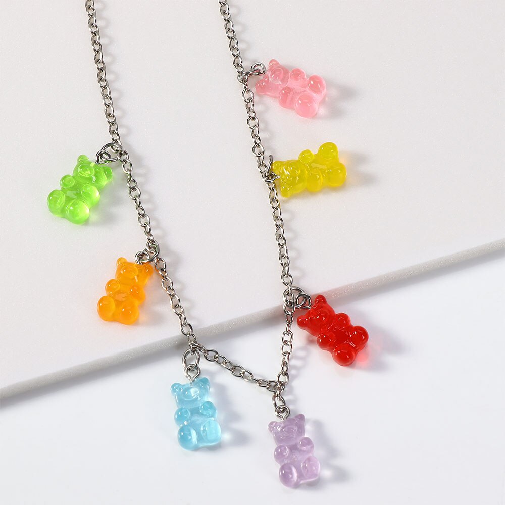 Collar de oso de dibujos animados de Judy lindo de 7 colores hechos a mano, colgante de Color caramelo para mujeres y niñas de , joyería