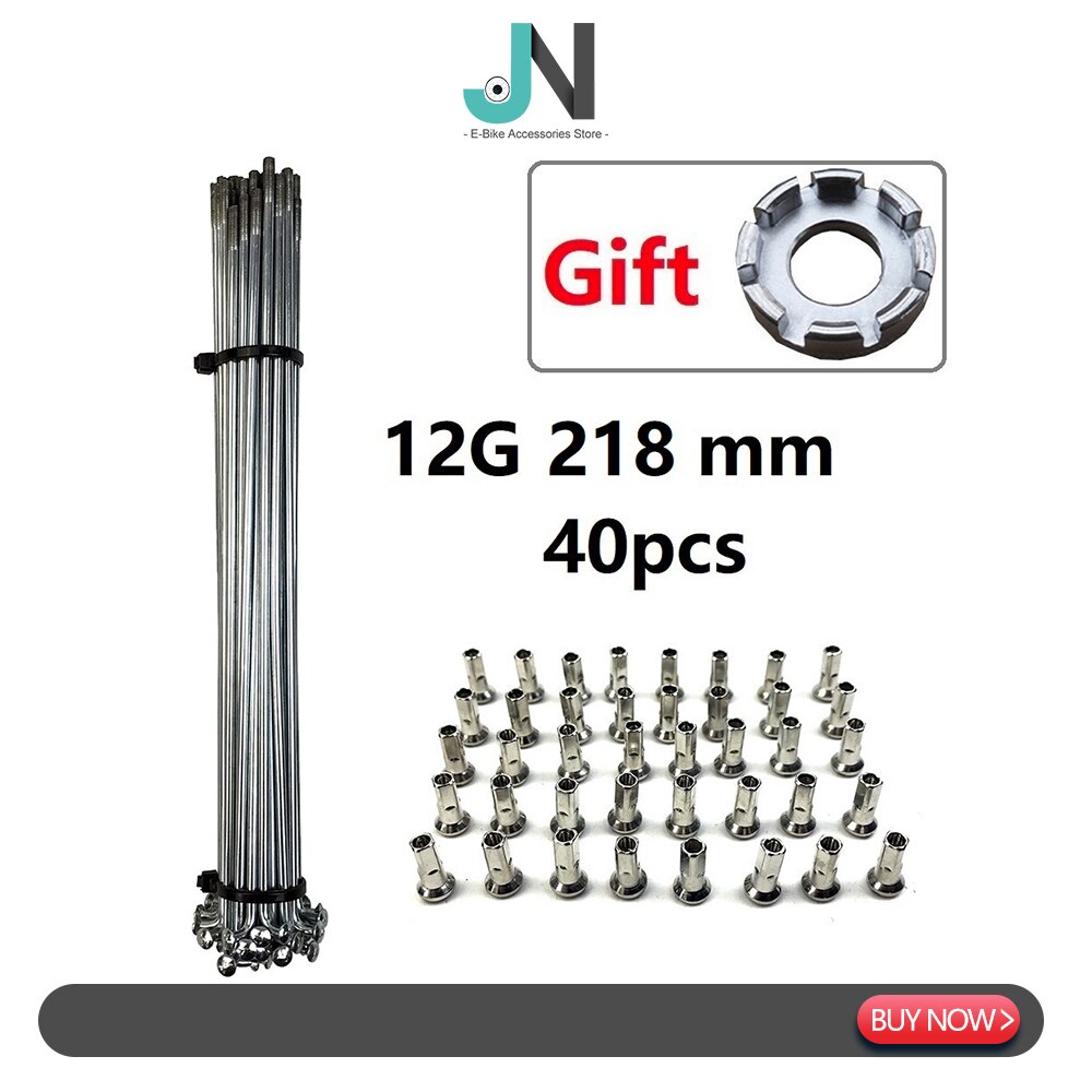 Radios y tuercas de bicicleta eléctrica, rueda de Motor de cubo de 2,56mm de diámetro de acero plateado, 12G, piezas de conversión para bicicleta de montaña y carretera: 218mm 40pcs tool