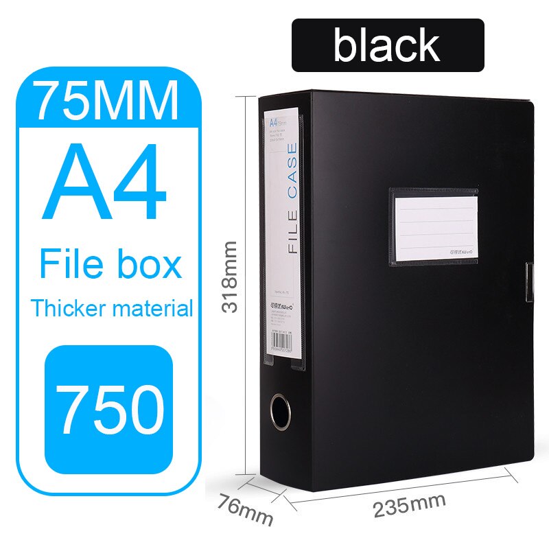 Pvc Archive File Box A4 Storage Box Plastic File Folder Box 35mm 55mm 75mm Office Supplies File Storage File Box Data Box: Black 75mm