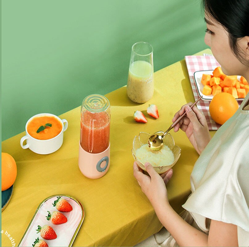 Licuadora portátil recargable por USB, Mini procesador de alimentos para el hogar, batidora, máquina exprimidora, taza procesadora de alimentos, 500ml