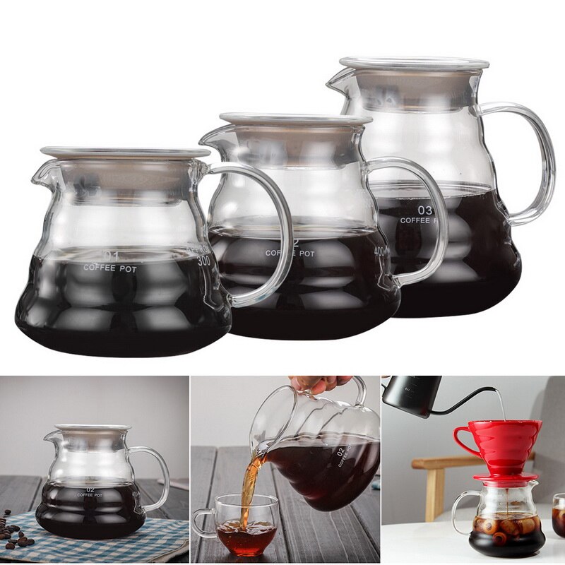 V60 Pour Over Glass Range Coffee Server 360ml 600ml 800ml Carafe Drip Coffee Pot Coffee Kettle Brewer Barista Percolator Clear