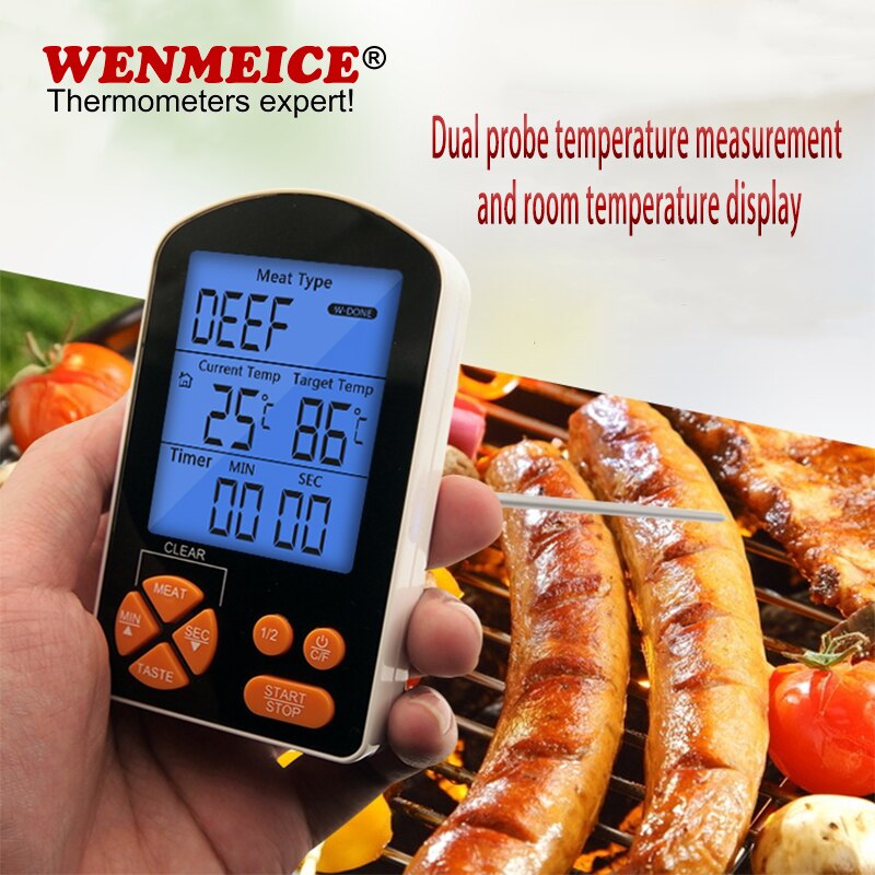 Electronic Digital LCD Food Thermometer Probe BBQ Meat Water Oil Cooking Temperature Alarm Cooking Timer Kitchen Cooking Tester