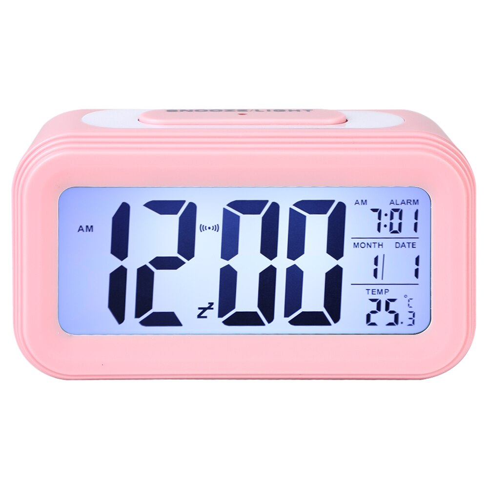 LED Digital Alarm Clock Electronic Clock Smart Mute Backlight Display Temperature & Calendar Snooze Function Alarm Clock: 1-Pink