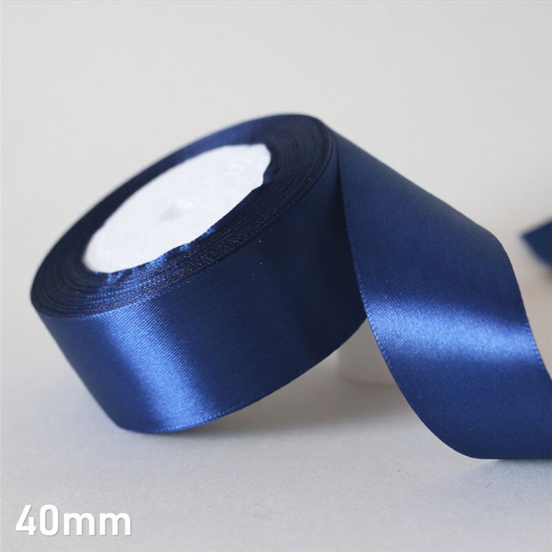 Cinta de satén de seda azul marino, 25 yardas/6mm-50mm, Material artesanal para decoración de de graduación, caja de de boda, accesorios de embalaje D7: 40mm Navy