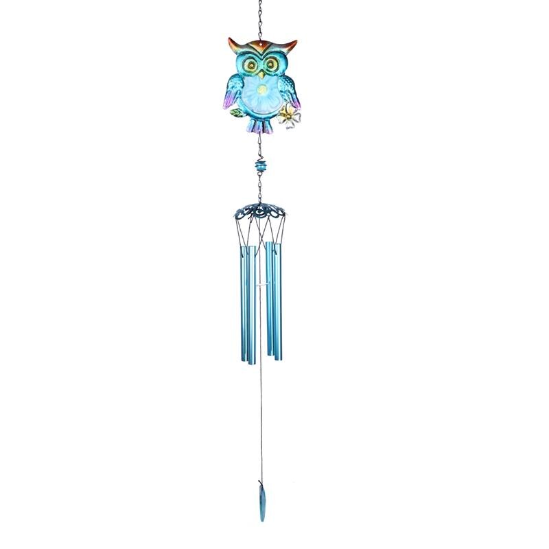 1Pc verre coloré dessin suspendu ornement hibou vent carillon pendentif délicat métal artisanat décoration