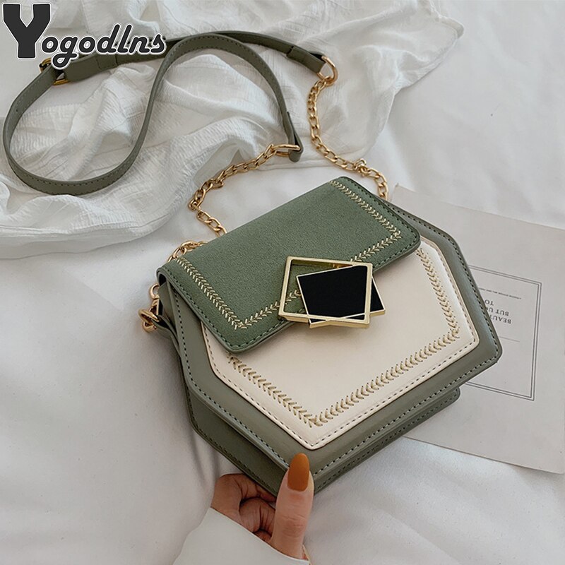 Hexagon multifunctionele pu leren handtas dames zomer crossbody tas mini ketting schoudertas slot messenger portemonnee