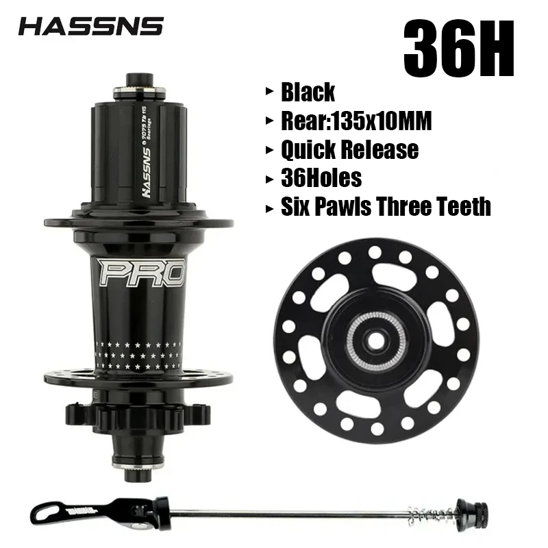 Hassns pro 7 36h rolamento do cubo traseiro 36 furos freehub mtb bicicleta 32h cubo traseiro para quatro palin 7-12 velocidade cubo barulhento bicicleta 6 cubos de lingueta