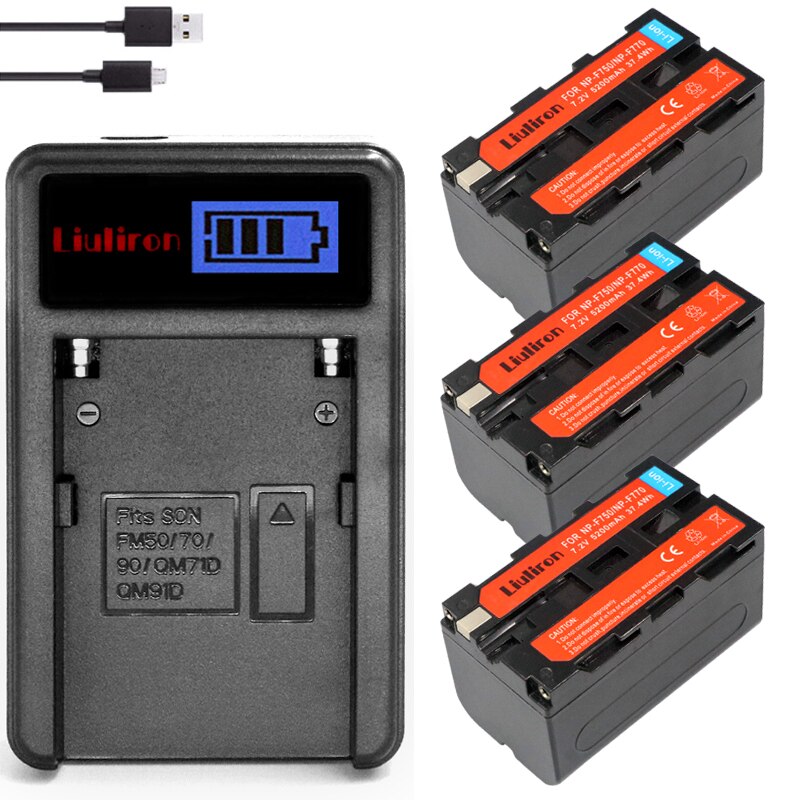 Batería NP-F770 NP F770 np f750 NPF770, baterías 750 para videocámara Sony NP-F750, luz LED para vídeo D &amp; F, 4 Uds.: charger and 3battery