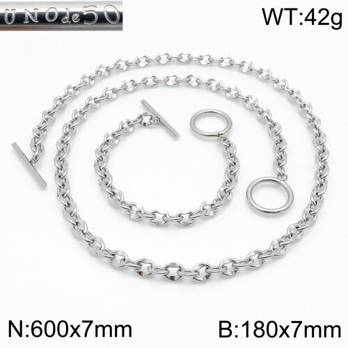 femmes hommes couleur argent or acier inoxydable serrure ronde clé Uno 50 boule perle Bracelet collier ensembles de bijoux: 10
