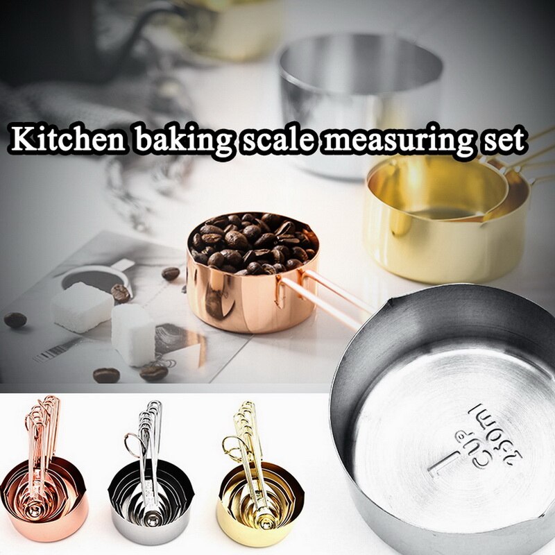 8Pcs Stainless Steel Measuring Spoons and Cups Stackable Set Stackable Measuring Set Liquid Dry Food Measurement Cup
