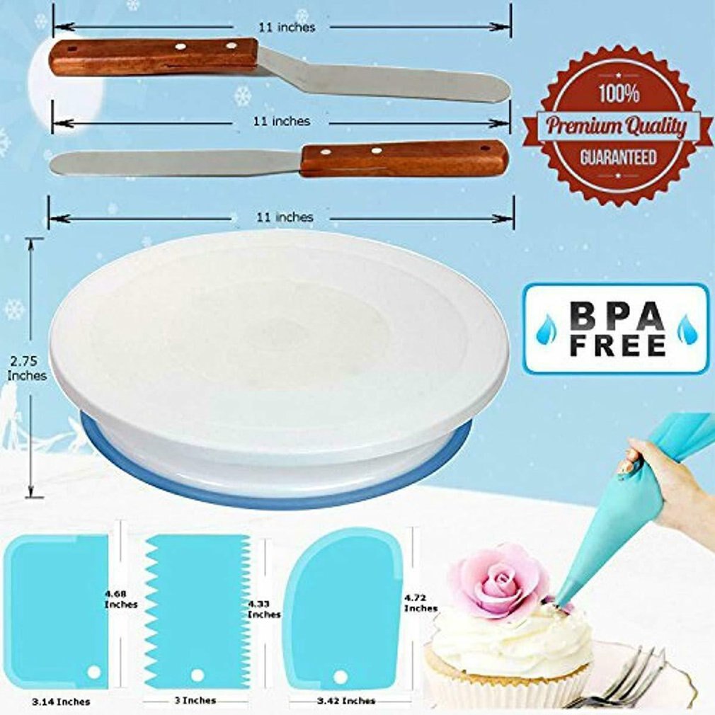 117 pcs Cake decorating kit and aluminum turntable Cake Server Set Multiple sizes Heavy-duty non-slip turntable