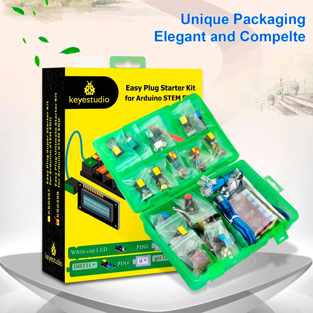 Kit de aprendizaje para principiantes KeyStudio, EASY plug RJ11 Ultimate, para Arduino STEM EDU, Compatible con bloques Mixly