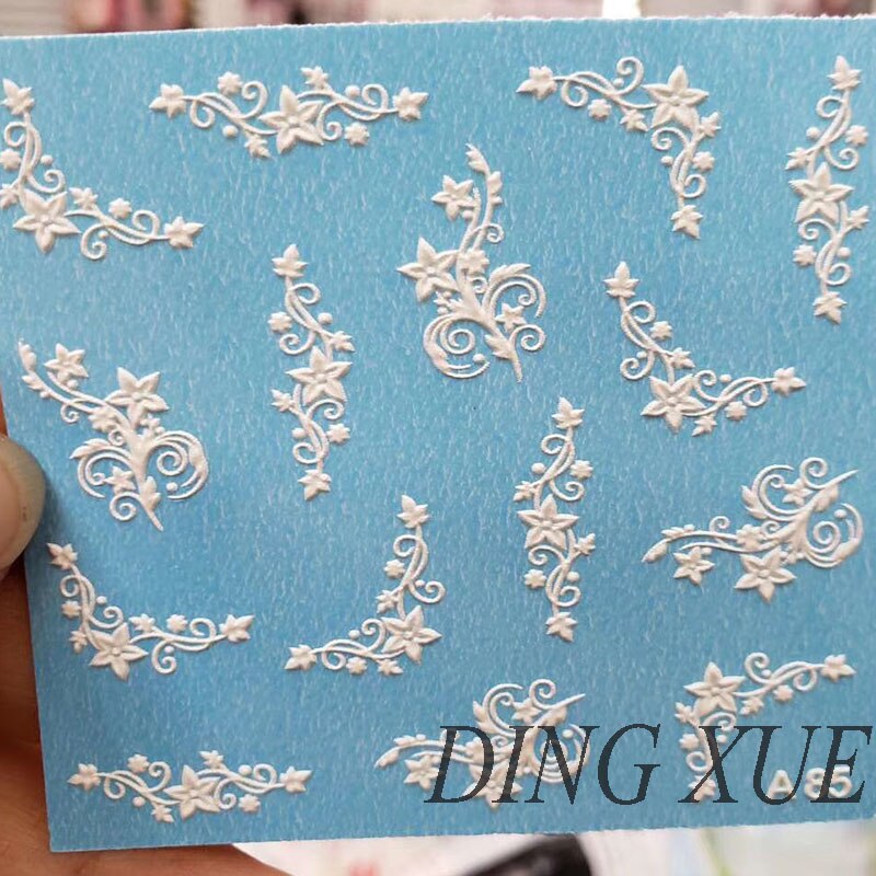 1pc 3d acryl gegraveerde bloemen nagel sticker reliëf wit zwart kant bloem water decals empaistic nagel water slide decalsz 0108: 8