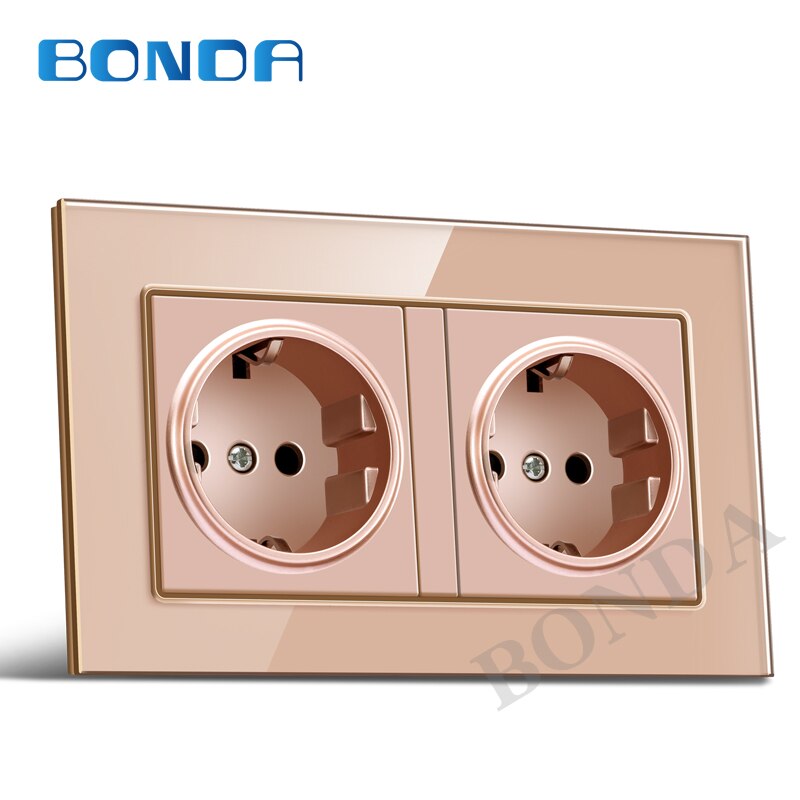 EU wall socket export method German standard tempered glass and plastic panel socket round 16A 2 hole power socket AC220-250: German gold glass
