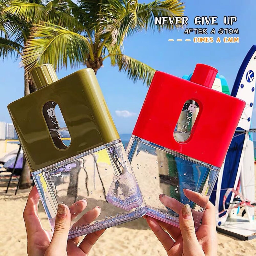 Unisex Portable Outdoor Large Capacity Flat Water Drinks Bottle Holder Container Transparent Plastic water Bottle