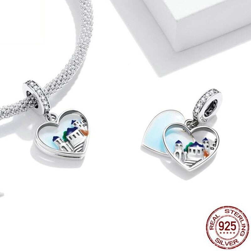 Heart Pendant Charm Silver 925 Travel Beads for DIY Women Original Bracelet Necklace Valentines Santorini Souvenir