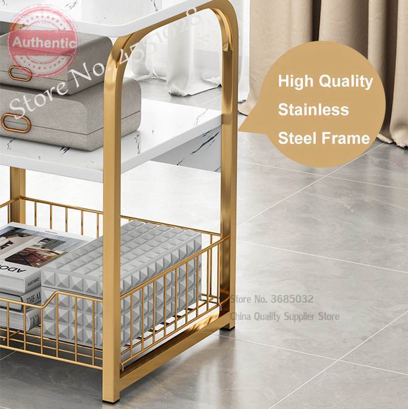 Noord Gouden Thee Tafel Ijzer Vierkante Marmeren Tijdschrift Plank Salontafel Klein Bureau Beweegbare Slaapkamer Woonkamer Meubels