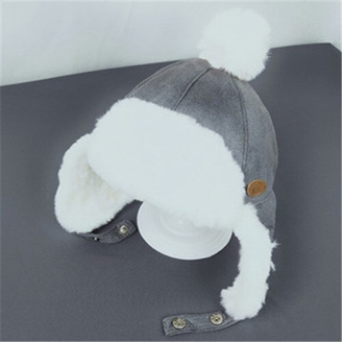 3 Colors Toddler Beanie Hat Simple Style Bomber Hats Casual Thicken Ear Hats Kids Winter Warm Plush Caps Beanie Hats: Gray
