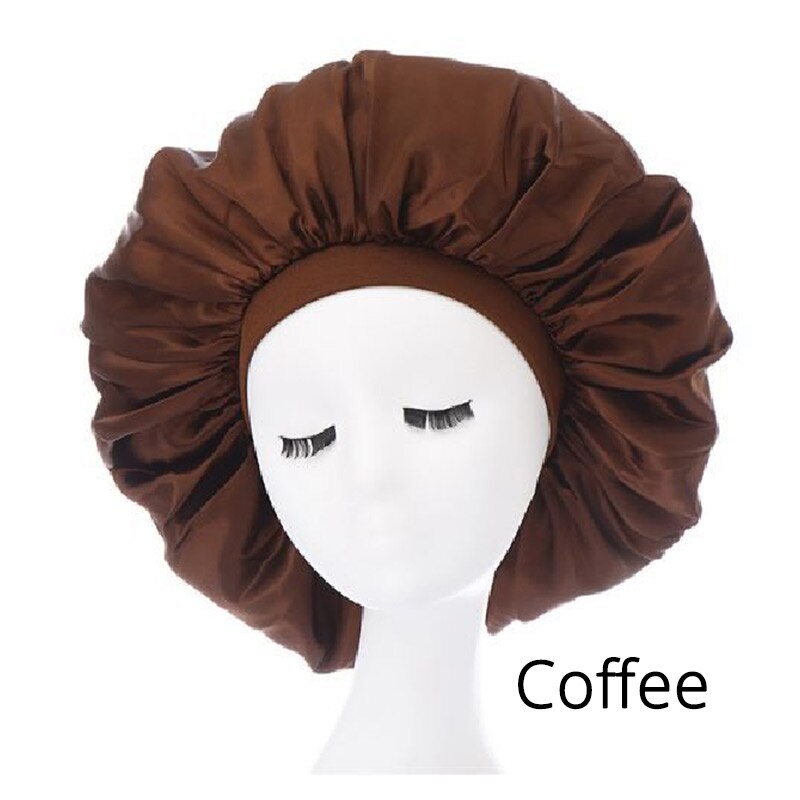 6Pcs/Lot Wide Band Satin Bonnet Cap Hair Bonnets For Women Silky Bonnet For Curly Hair Large Size Sleep Hair Cap: Coffee 6pcs