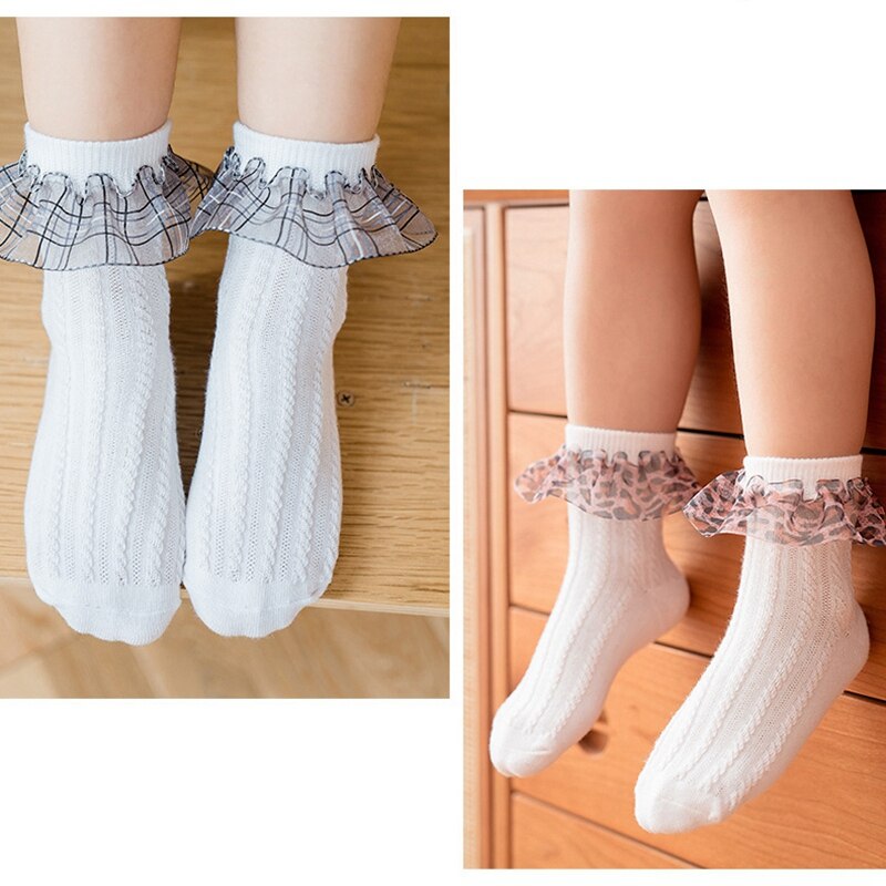 Children's Socks Mesh Girl Princess Lace Socks Leopard Lace Student Mid Tube