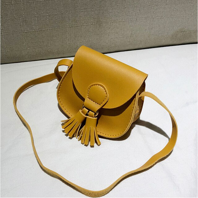 7 Colors Newest Children Girls Small Shoulder Bag Kids Sweet PU Leather Waist Bag Crossbody Handbags: Yellow