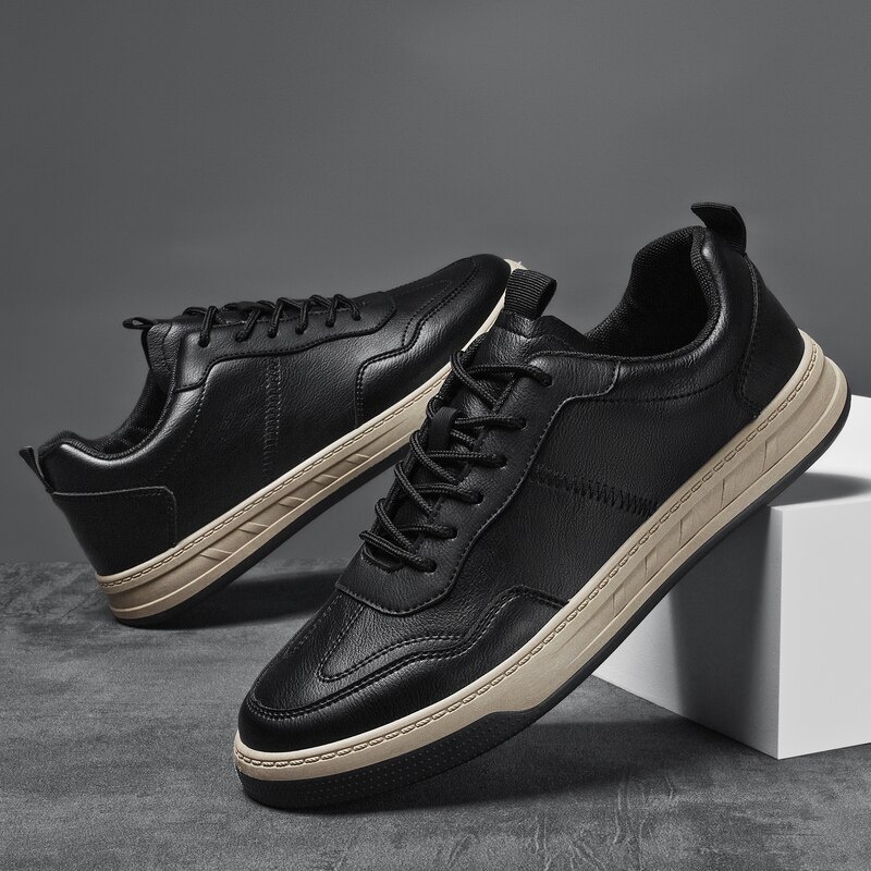 Męskie obuwie PU skórzane Skateboarding czarne buty trampki gruba podeszwa buty z cholewami męskie buty sportowe Zapatillas Hombre