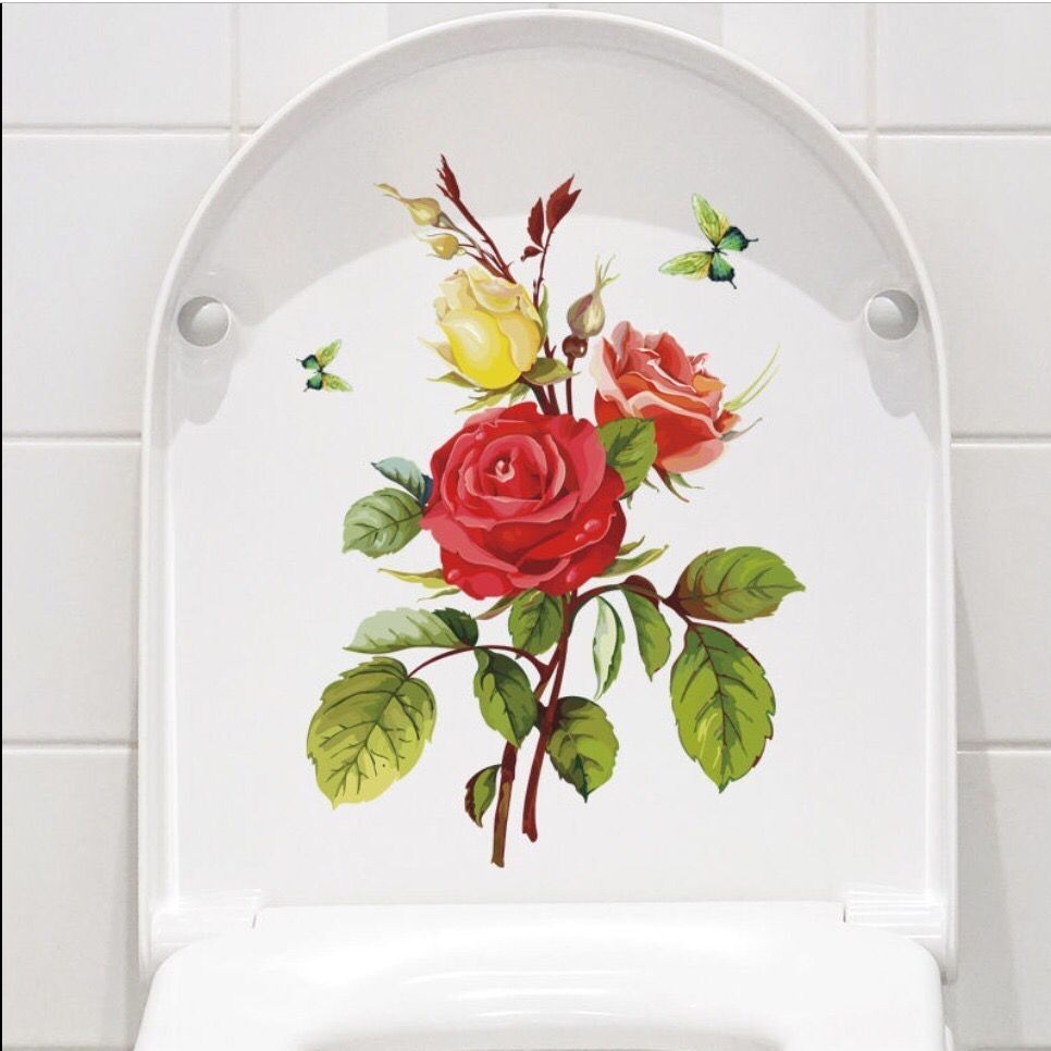 Smukke farverige blomster toilet sæde badeværelse dekoration pvc toilet gulv klistermærker wc indretning toilet bundet hanako kun klistermærker: Hm007