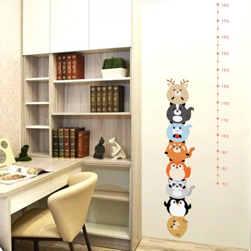 Cute Cartoon Animals Height Measure Stickers Self-adhesive Kids Room Decal Baby Growth Chart Mural Removable Vinyl Gauge Ruler