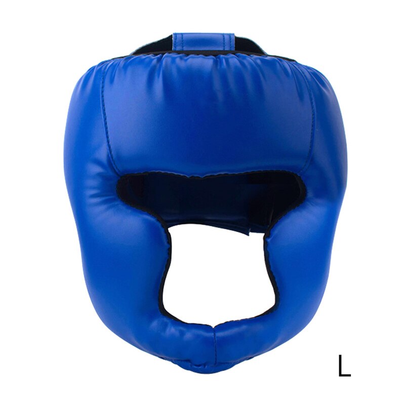 Zwarte vechtsport boks hoofdbeschermer helm training pu karate muay thai helm hoofdbeschermer mma sanda gesloten training kap bokshelm: Blauw / S