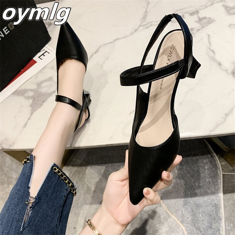 Sandals women&#39;s summer 2022 thick heels high heels soft leather toe cap back empty women&#39;s shoes high heels