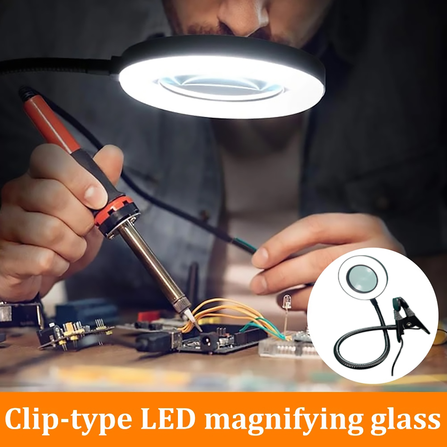 10-fache Clip-an-Schreibtischlampe, LED-Lupe mit Lampe, Nagelstudio, Sticklampe, tragbare Augenschutzlampe, Schwarz, Weiß, Silber