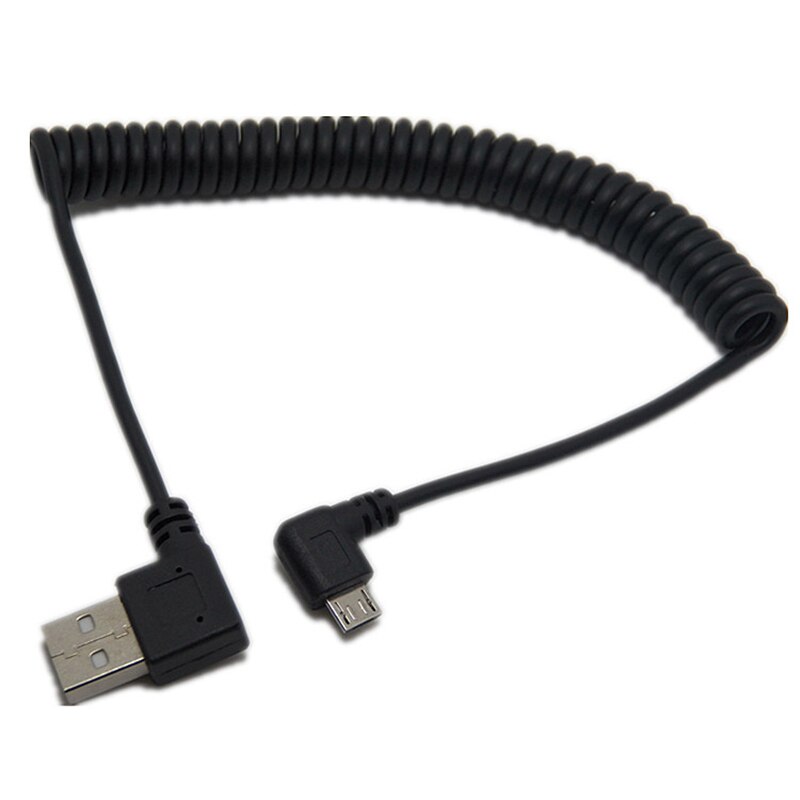 Micro usb hane 90 grader rätvinklig till usb hane vänster / höger vinklad fjäder infällbar sträckkabel synk dataladdning 1m