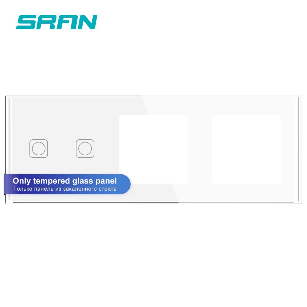 SRAN "F" series Blank panel 244mm*82mm white crystal tempered glass touch switch socket panel Combination module: White 2Gang