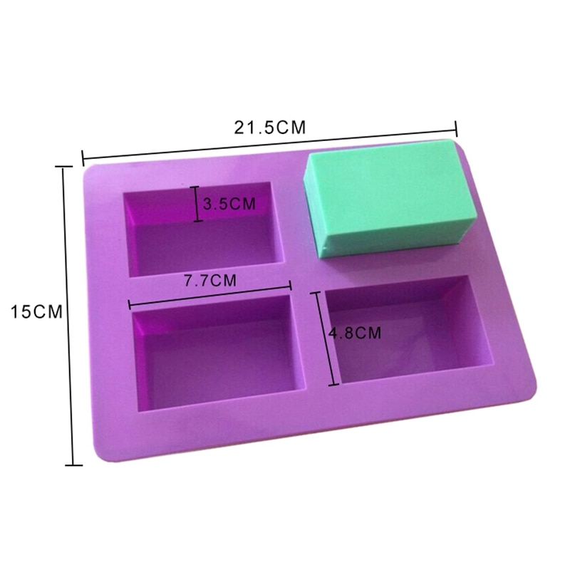 Classic 4 Cavity Rectangle Silicone Molds For Soaps Cube Diy Handmade Craft 3d Soap Maker Molds Making