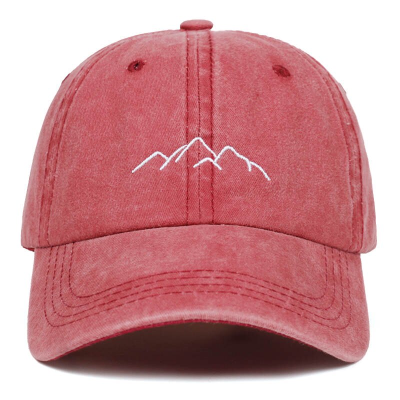 Mountain range embroidery Mens Womens Baseball Caps Adjustable Snapback Caps Washed dad Hats Bone Garros: wine red