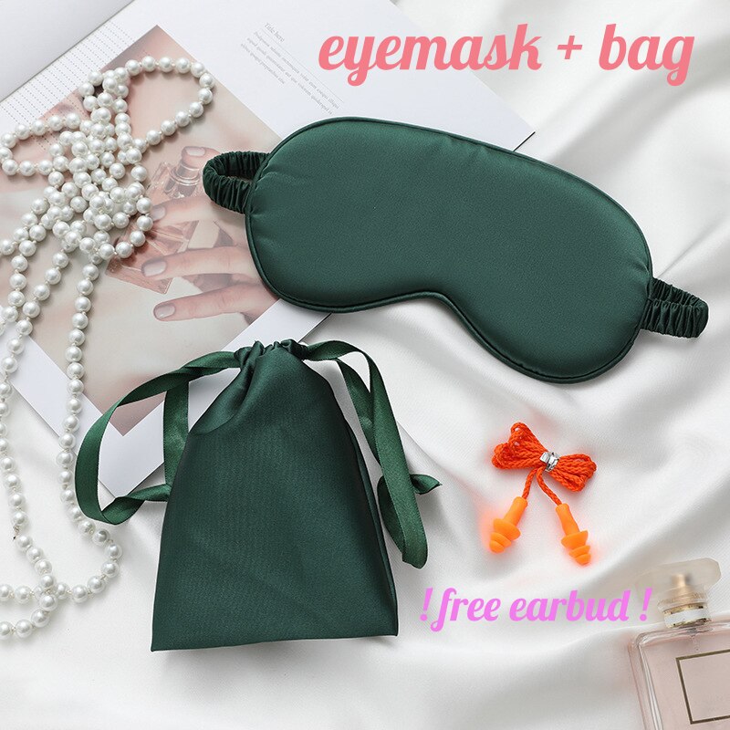 Sleeping Eye Mask Eyeshade Eyepatch Sleep Cover Blindfold Patch Nap Travel Relax Rest + Carrying Bag + Noise Reduction Earplugs: Dark Green