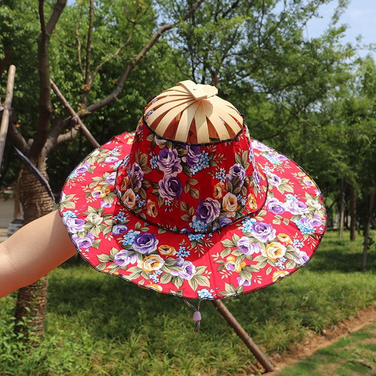 Sombrero de bambú con abanico de mano plegable, 2 en 1, portátil, estampado Floral, para viajes al aire libre, playa, vacaciones, verano,: a8