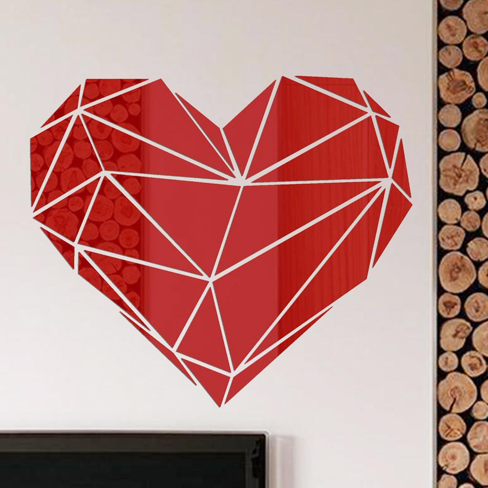 Geometric Love Heart Shape Acrylic Mirror Decorative Three-dimensional Wall Sticker Mirrors