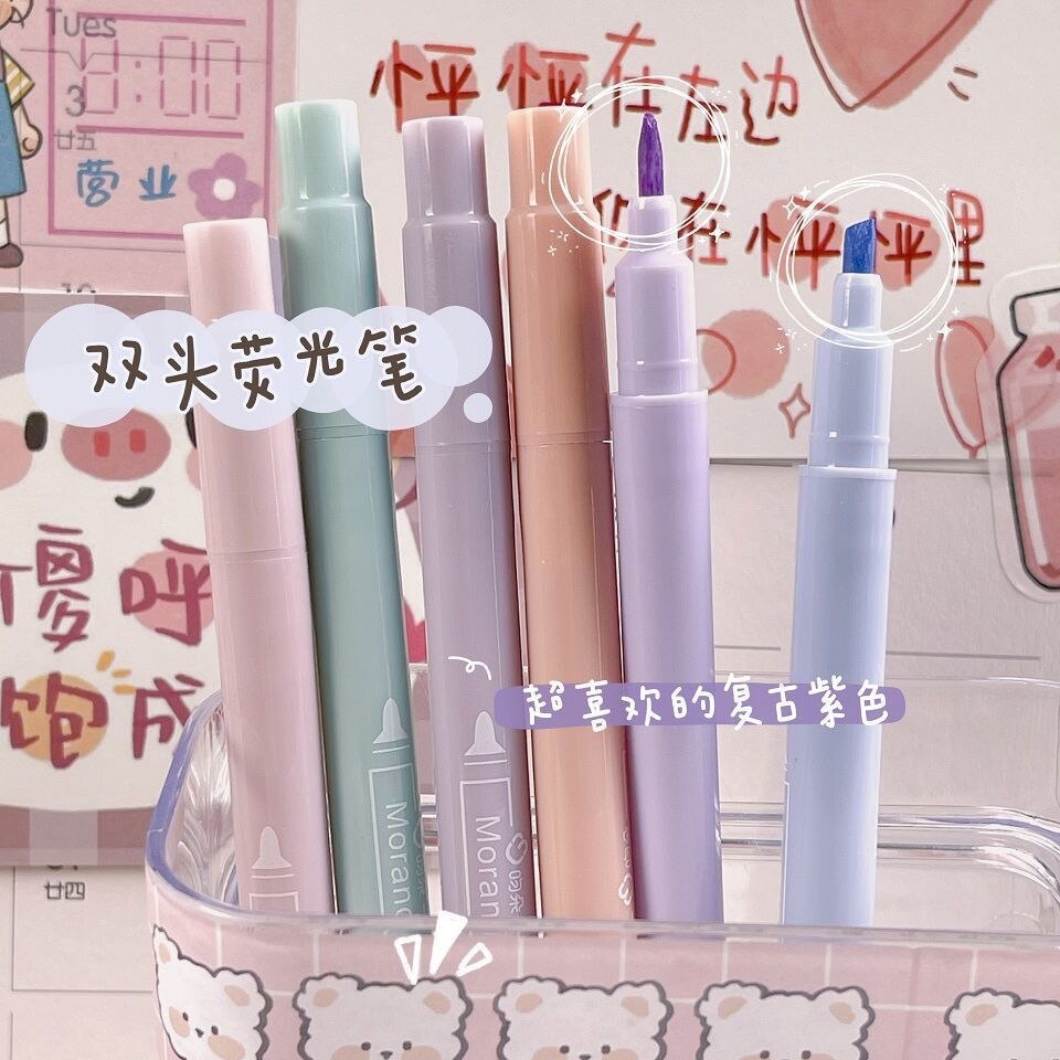 Tweekoppige Markeerstift Morandi Kleur Sleutel Marker Qingyan Markeerstift Marker Pen Ins Hoge-Waarde Student Set