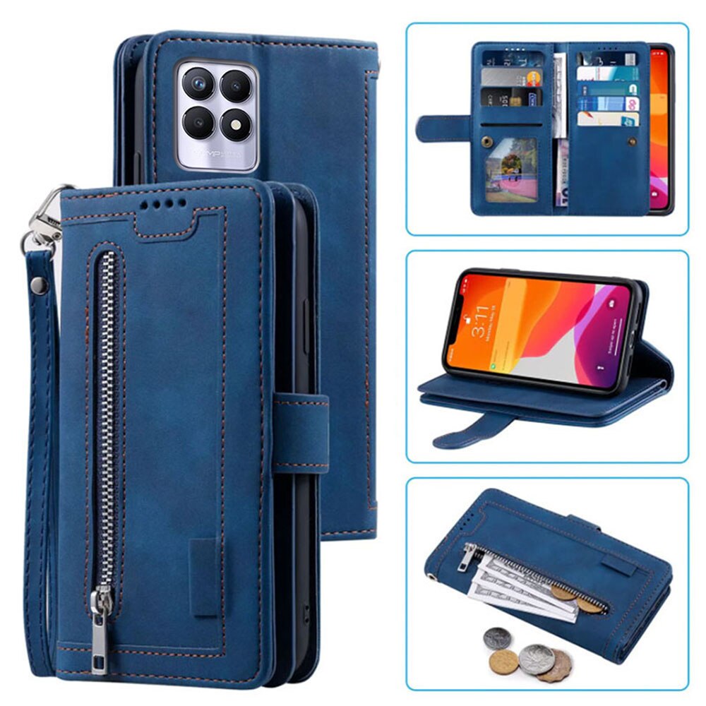 9 Kaarten Wallet Case Voor Realme 8i Case Card Slot Rits Flip Folio Met Polsband Carnaval Voor Realme 8i cover