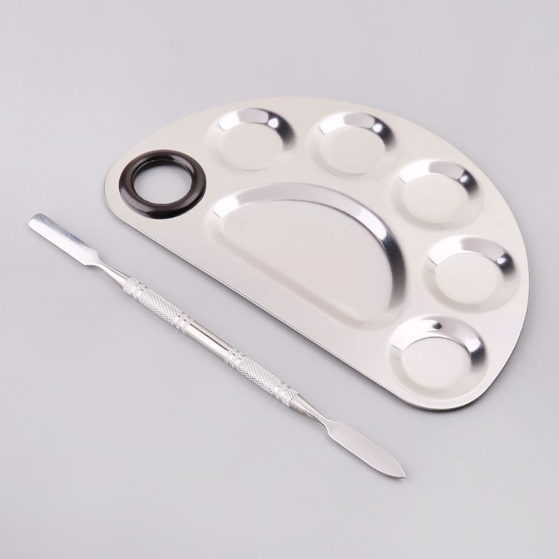 Roestvrij Staal Verf Palet Lade Mengstaaf Spatel Set Voor Nail Art Supply Schoolbenodigdheden Aquarel Olieverf Make-Up