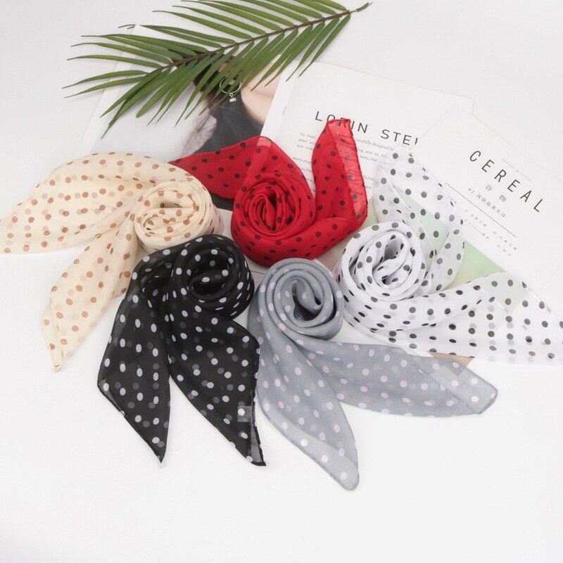 Foulard en mousseline de soie 65x65cm, carré, à pois, à la , pour femmes, châles, cravates, bandes, châles
