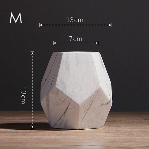 1pc Modern White Marbled Vase Geometric Shaped White Ceramic Flower Vase Desk Tabletop Holder Home Office Decoration: Middle