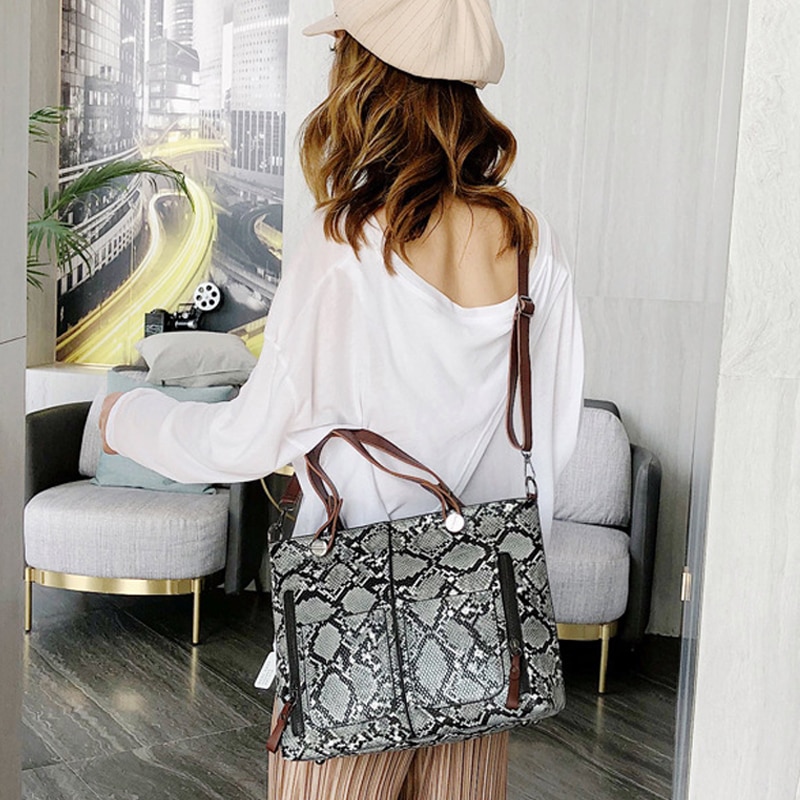 Slangenprint dames schoudertas europees amerikaans eenvoudig grote tote slang tas grote handtas