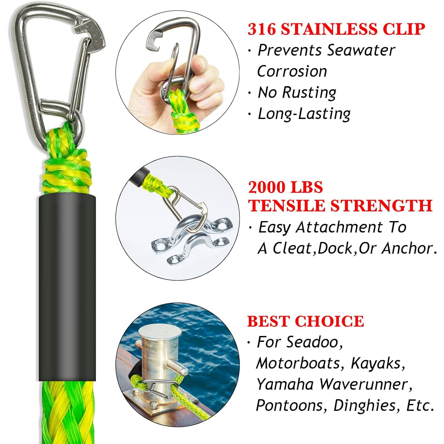 Bungee Dock Lines Cords Docking Rope For Kayak Watercraft SeaDoos Jet Ski Pontoon Canoe Power Boat Mooring Rope Accessories