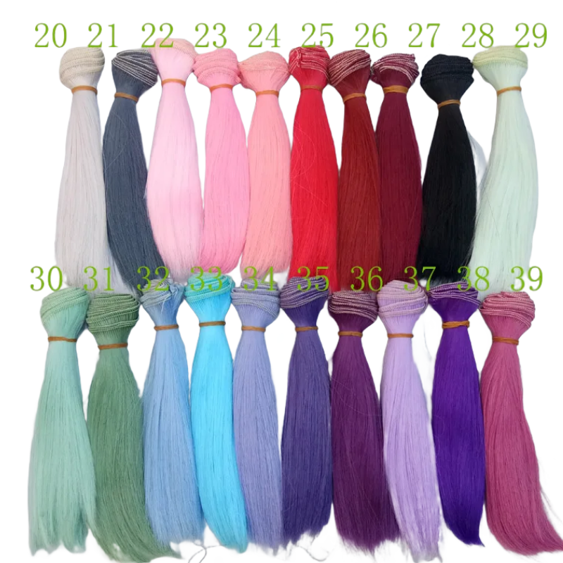 Perruque de Cheveux Lisses Résistante à la Chaleur, Couleur Rouge, Vert, Bleu, Accessoires de Bricolage Faits à la Main, 15/25 cm, 1 Pièce