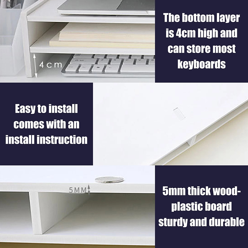 Multi-function PC Computer Monitor Stand Riser Laptop Holder PVC Desk Organizer Shelf Easy Assemble for Home Desktop