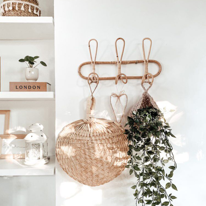 Ganchos de pared de ratán, organizador de prendas de vestir para niños, estante para ropa, sombrero, gancho colgante, suspensión de ratán, colgador de decoración para habitación de niños